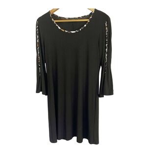 MSK  Women's Black Leopard Embellished Bell-Sleeve Mock-Neck Shift Dress Size M